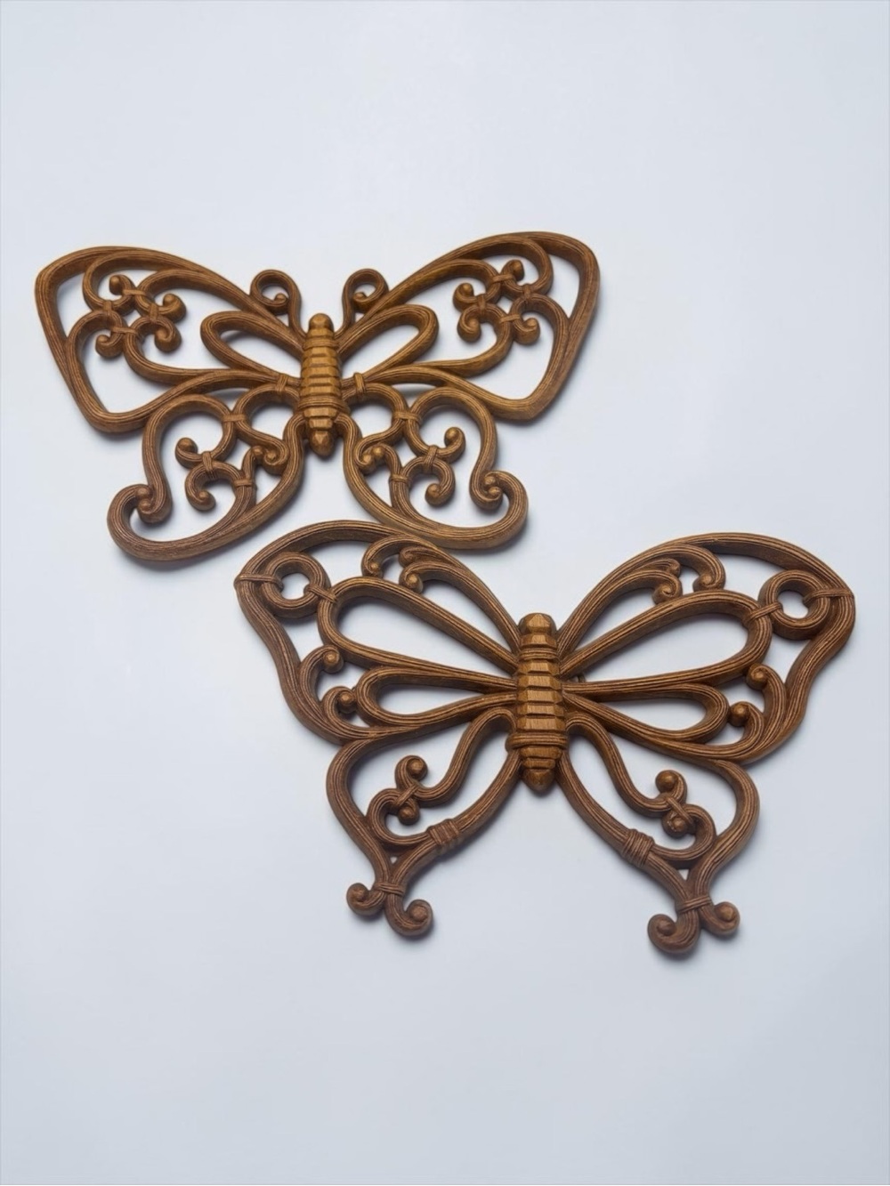 Vintage 1978 HOMCO SYROCO #7537 Set Of 2 BOHO Butterfly Faux Wicker Wall Decor